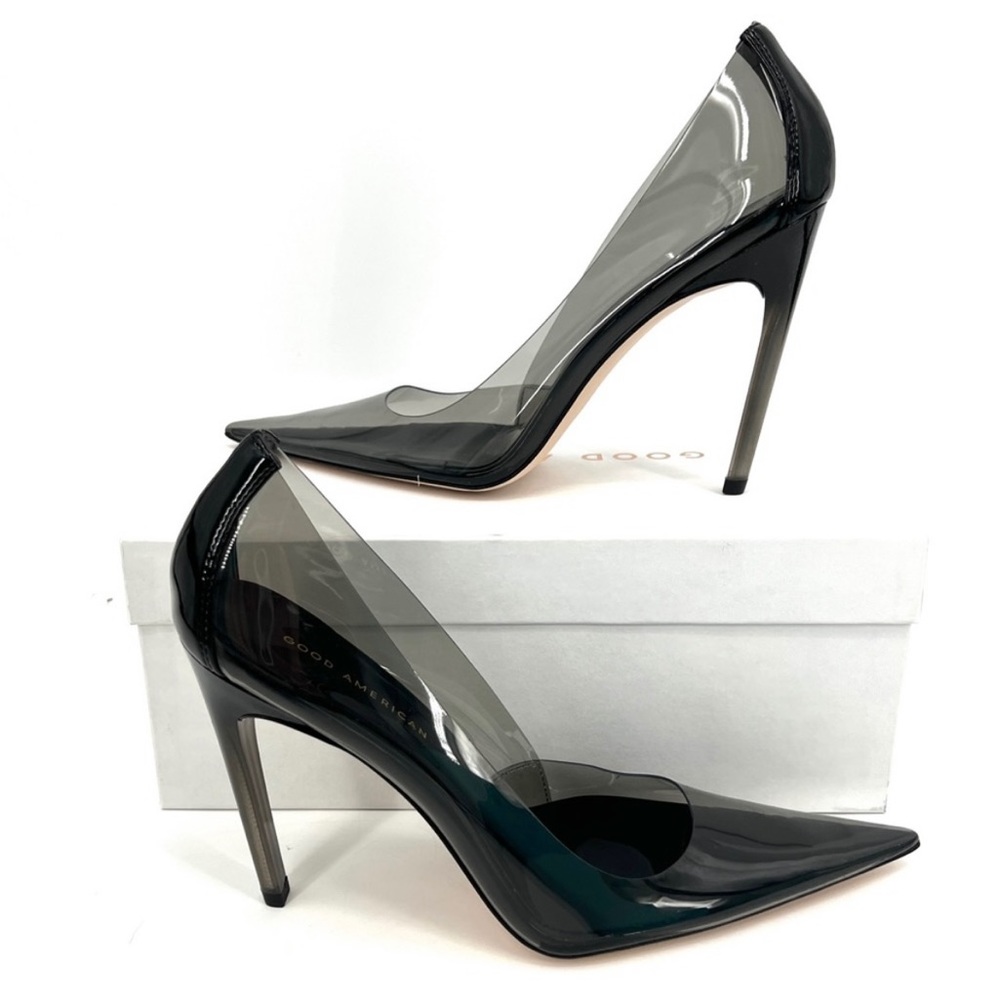 NWT Good American Light Smoke Black Cinderella Heels Size 8.5